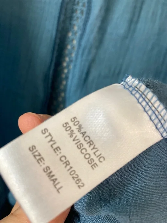 Elan Crochet Bell Sleeve Tie front gauze top Boho Vacation Beachy crop sz S - Picture 6 of 7